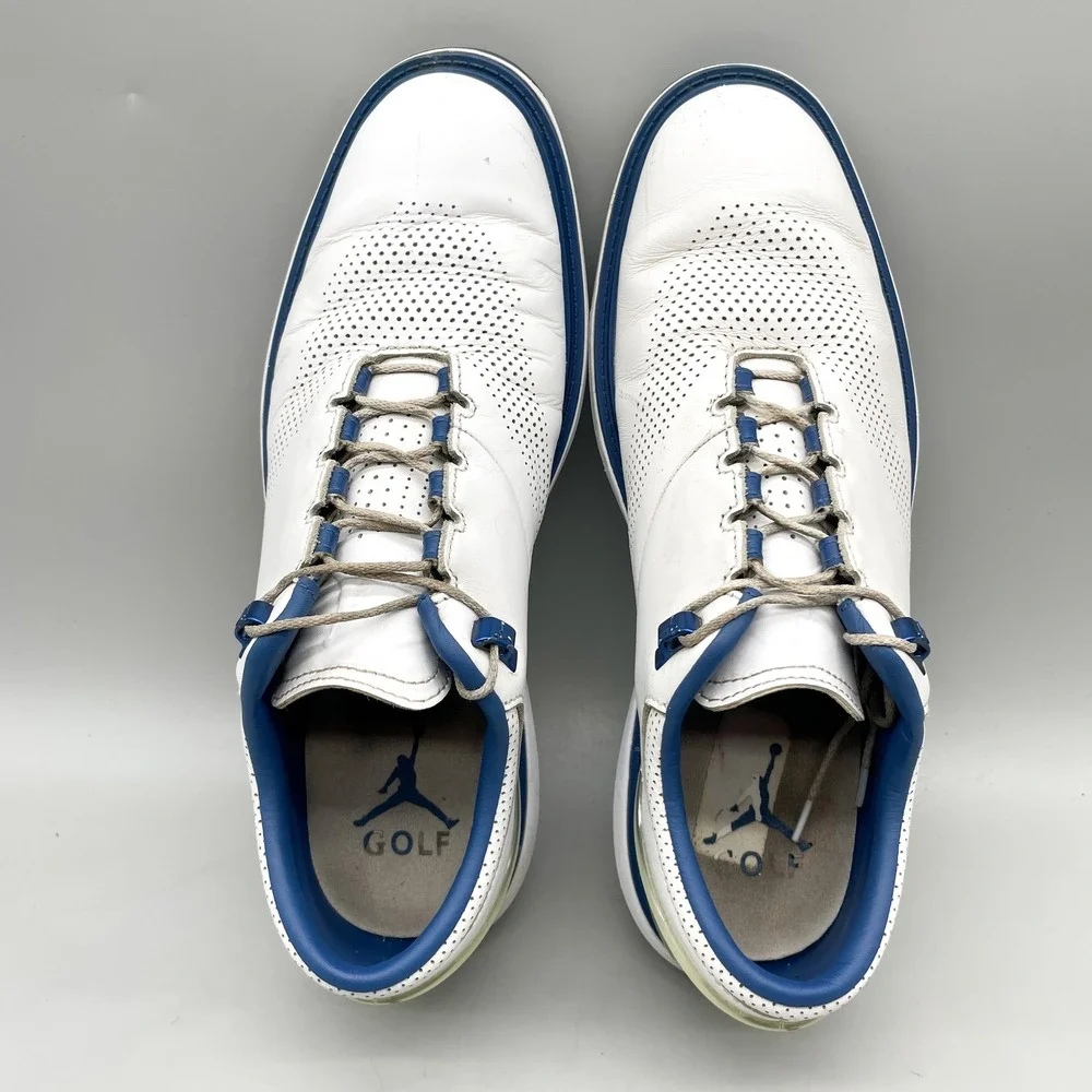 Jordan Mens 9.5 ADG 4 Golf Shoes White Blue Spikeless Sporty Preppy Gorpcore